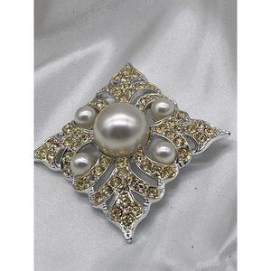 Jewelry Vintage Sarah Coventry Brooch Diamond Shaped Silver Color Glass Rhinesto